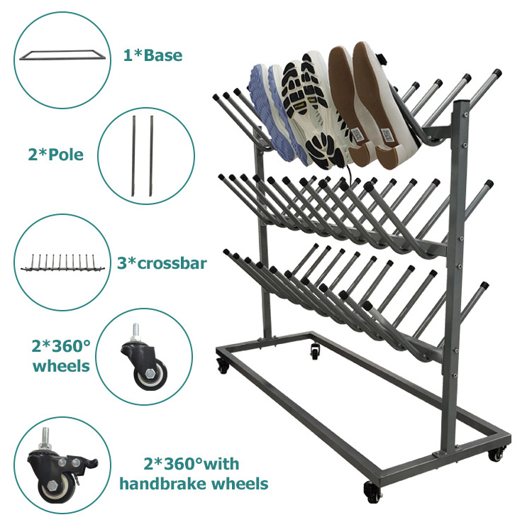 JH-Mech Shoe Rack Uggraded Versatile Sturdy Durable Large Capacity Three Tiers Stainless Steel Mobile Clothes Stands & Shoe Rack