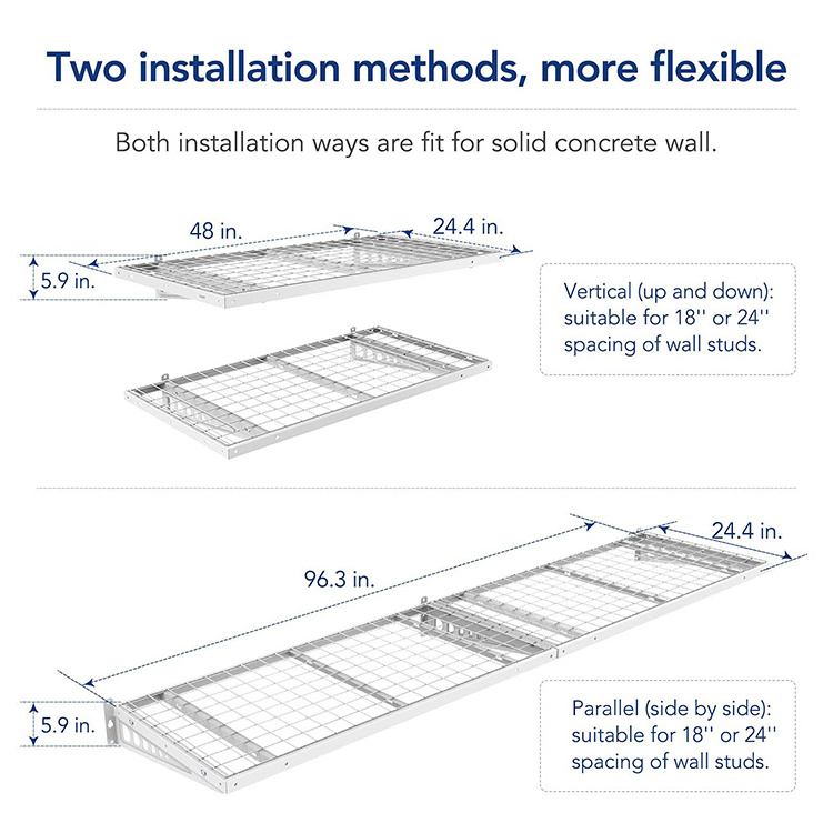 JH-Mech 2 Pack Garage Metal Shelving 4ft 48inch Heavy Duty Wall Mounted Shelf Garage Ceiling Storage Racks