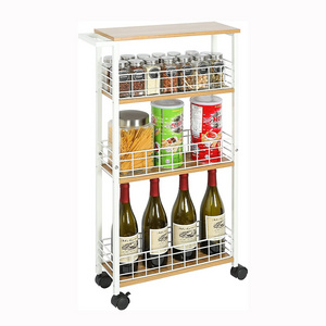 JH-Mech Slim Storage Cart with Wheels Slide Out Storage Utility Shelves High Capacity Metal 4 Tier Rolling Utility Cart