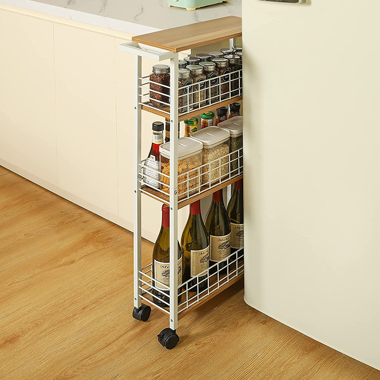 JH-Mech Slim Storage Cart with Wheels Slide Out Storage Utility Shelves High Capacity Metal 4 Tier Rolling Utility Cart