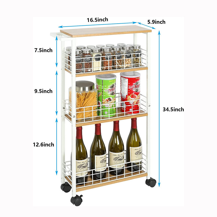 JH-Mech Slim Storage Cart with Wheels Slide Out Storage Utility Shelves High Capacity Metal 4 Tier Rolling Utility Cart