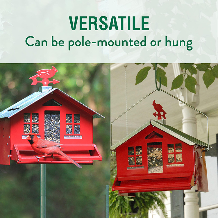 JH-Mech Steel Bird Suet Feeder with Weathervane ODM Backyard Durable Red Powder Coated Metal Suet Bird Feeder