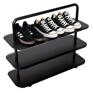 JH-Mech Shoe Storage Stackable Sturdy Metal Standing Vertical Shelf Organizer 9 Pairs Of Shoes Black 3 Tier Metal Shoe Rack