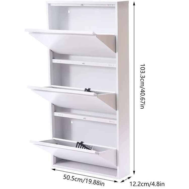 JH-Mech Easy Assemble Shoe Storage Cabinet with 3 Drawer Holds 9 Pair Shoes Wall Mounted Metal Shoe Stand Rack