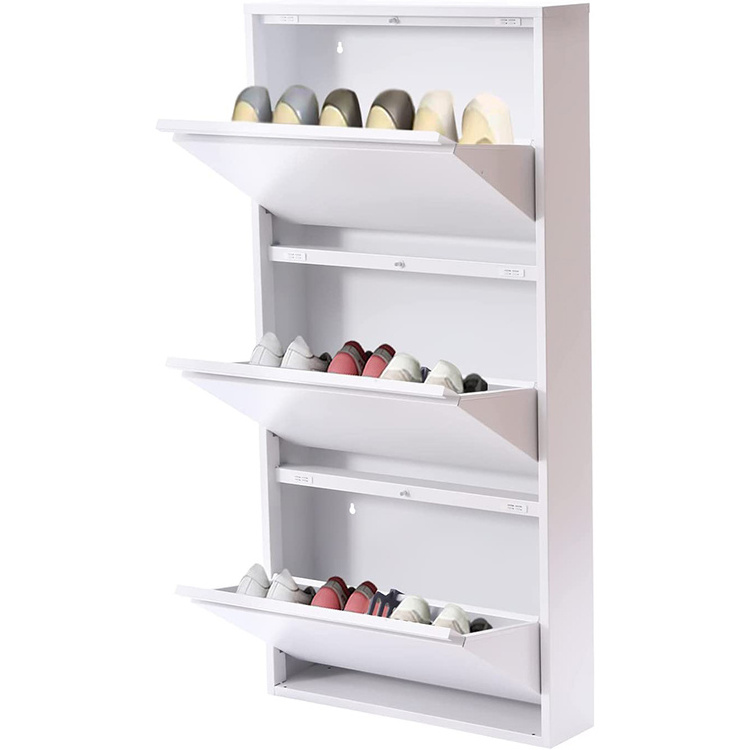 JH-Mech Easy Assemble Shoe Storage Cabinet with 3 Drawer Holds 9 Pair Shoes Wall Mounted Metal Shoe Stand Rack