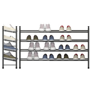 JH-Mech 24.41" x 8.66" x 25.98" Expandable and Adjustable Shoes Organizer 4-Tier Metal Iron Free Standing Shoe Rack