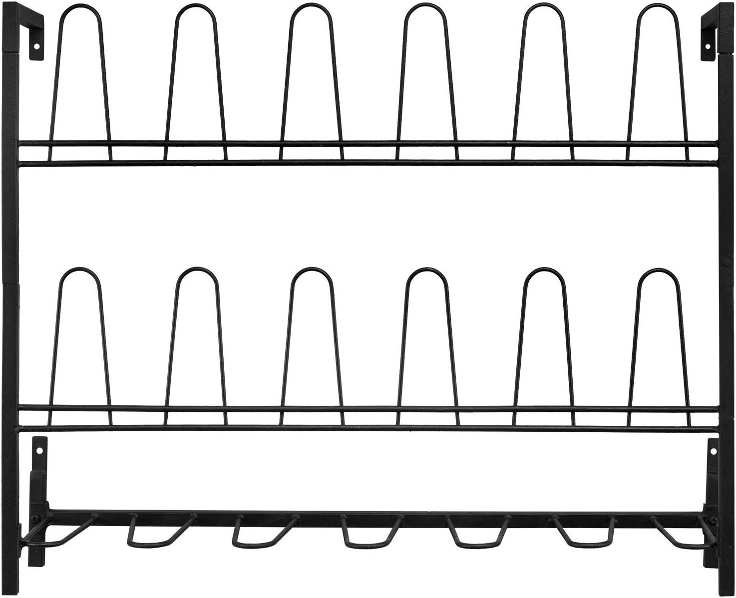 JH-Mech Holds 9 Pairs Wall Mounted Space Saving Boot And Shoe Rack Organizer Black Metal Hanging Wall Shoe Rack