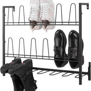 JH-Mech Holds 9 Pairs Wall Mounted Space Saving Boot And Shoe Rack Organizer Black Metal Hanging Wall Shoe Rack