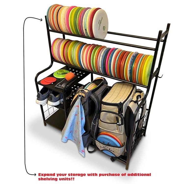 JH-Mech Golf Bag Storage Rack Holds 50-60 discs Bags Towels Shoes Umbrellas Golf Equipment Garage Organizer Metal Disc Golf Rack