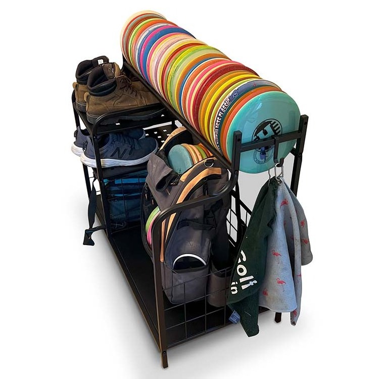 JH-Mech Golf Bag Storage Rack Holds 50-60 discs Bags Towels Shoes Umbrellas Golf Equipment Garage Organizer Metal Disc Golf Rack