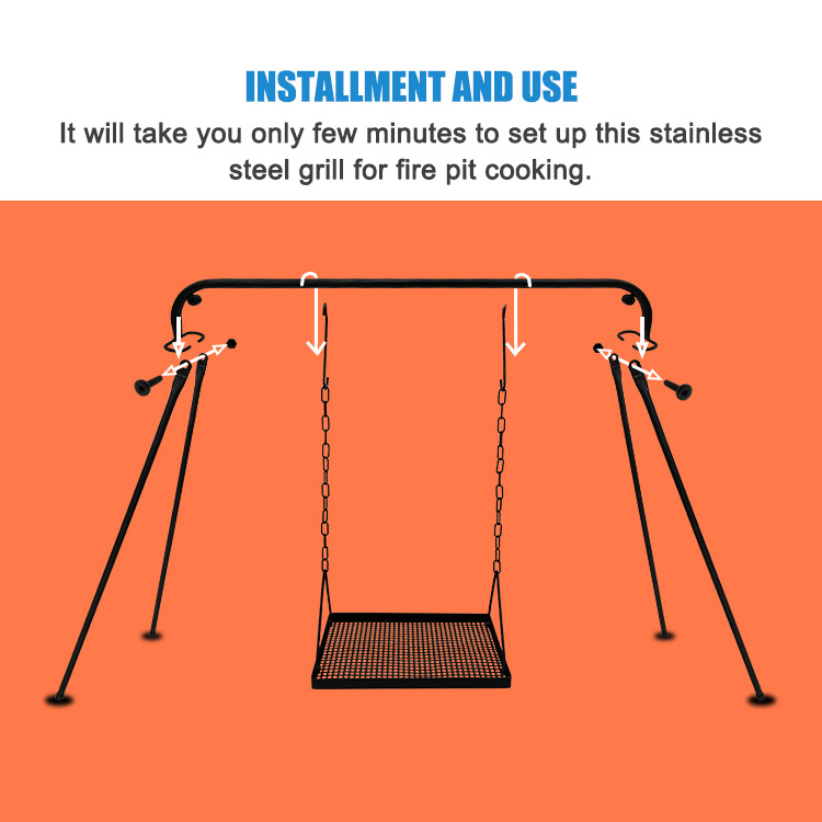 JH-Mech Easy to Carry Simple Adjustable Widely Used Swing Grill Carbon Steel Cooking Campfire Grill Stand