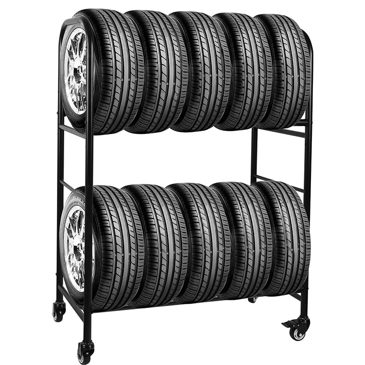 JH-Mech Car Tire Display Rack With 4 Wheel Removable Workshop Storage Stand Adjustable Metal Truck Tire Holder Racks