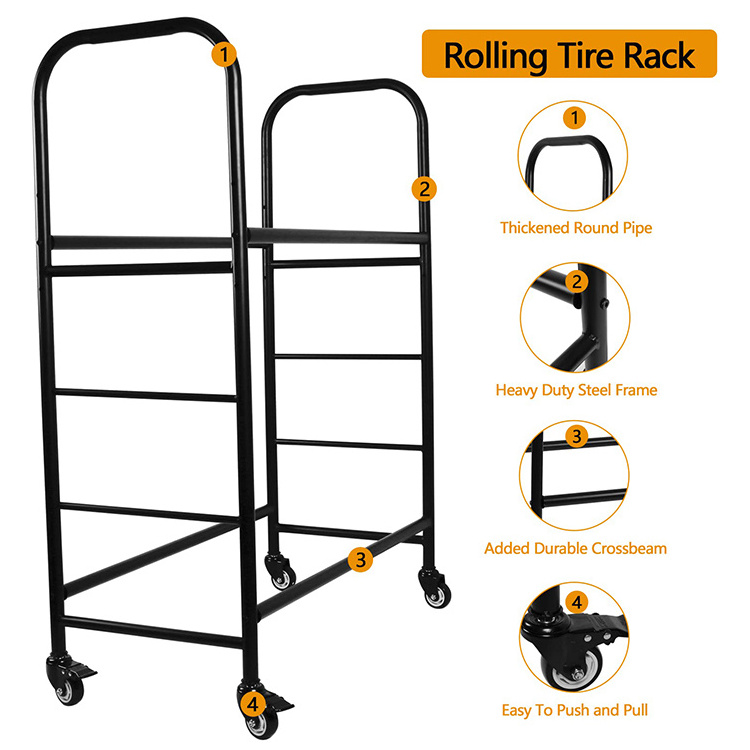 JH-Mech Car Tire Display Rack With 4 Wheel Removable Workshop Storage Stand Adjustable Metal Truck Tire Holder Racks