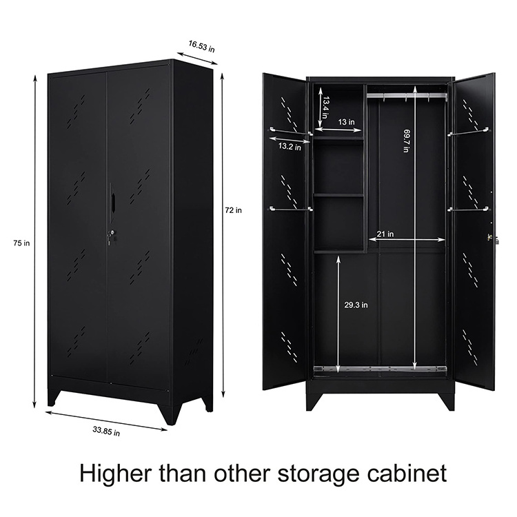 JH-Mech Unique Design Black Tall Cabinets For Garage With Doors And Shelves Multi-Purpose Tool Metal Garage Cabinets Storage