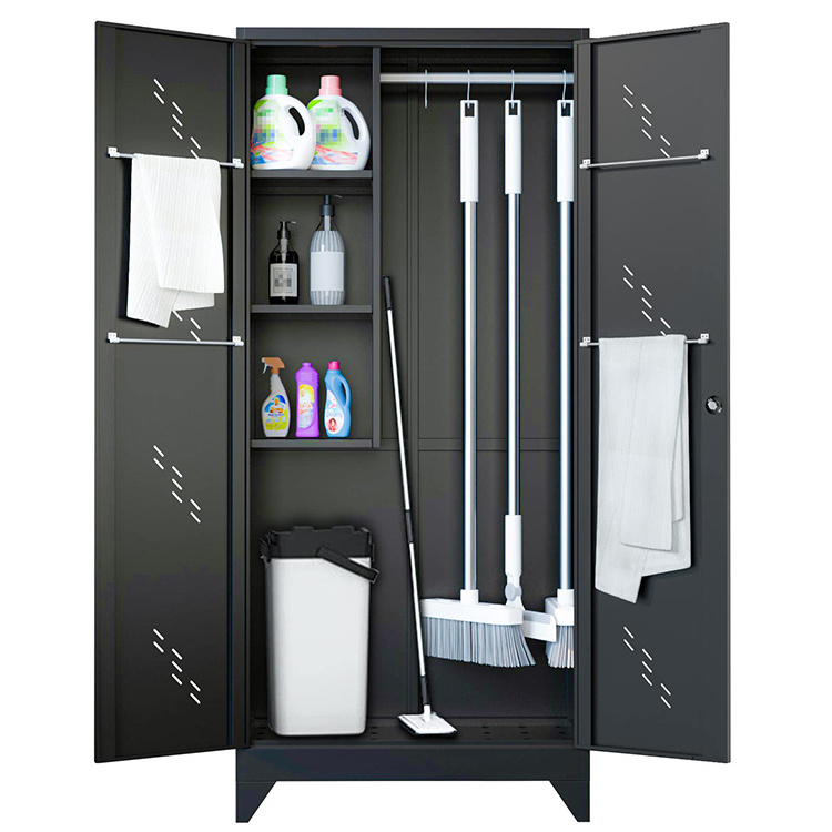 JH-Mech Unique Design Black Tall Cabinets For Garage With Doors And Shelves Multi-Purpose Tool Metal Garage Cabinets Storage