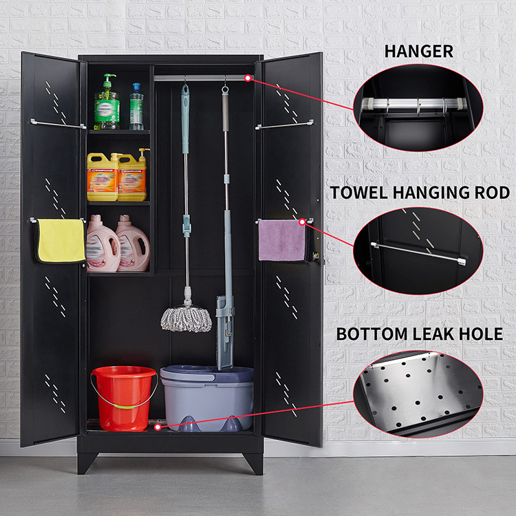 JH-Mech Unique Design Black Tall Cabinets For Garage With Doors And Shelves Multi-Purpose Tool Metal Garage Cabinets Storage