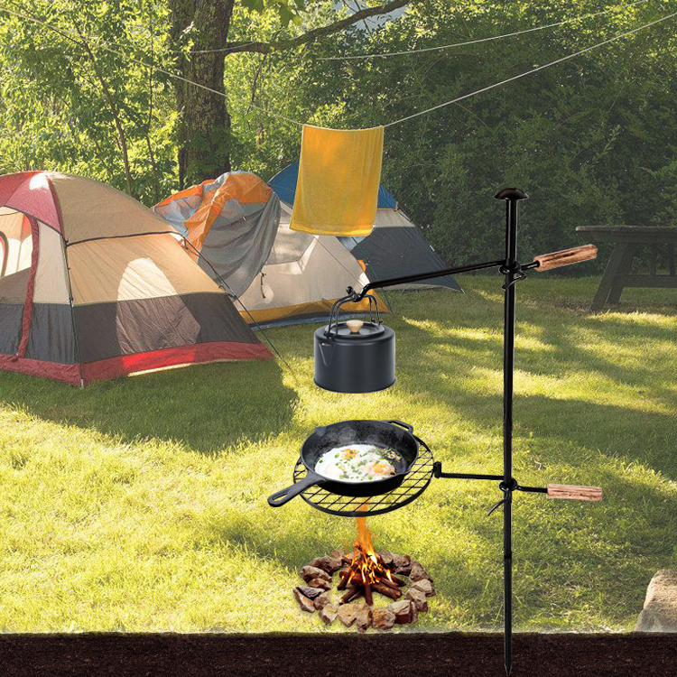 JH-Mech Easy Assembly Firepit Grill Rack Tripod Adjustable Large Campfire Cooking Hanging Campfire Grill Swing