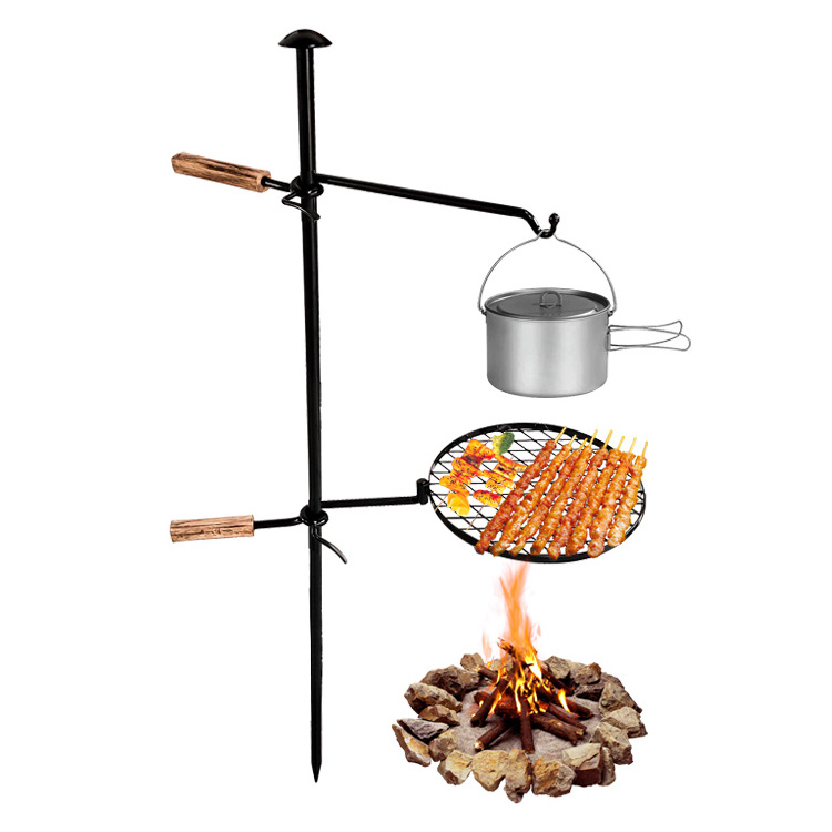 JH-Mech Easy Assembly Firepit Grill Rack Tripod Adjustable Large Campfire Cooking Hanging Campfire Grill Swing