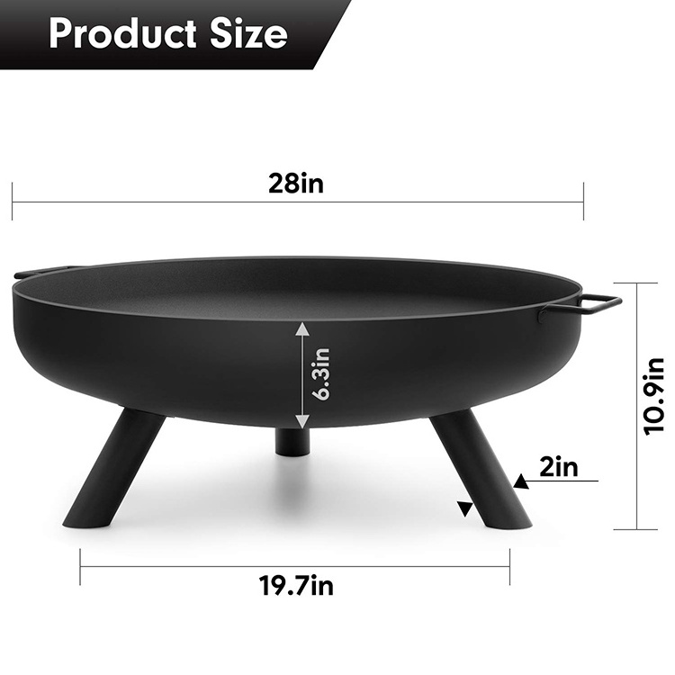 JH-Mech Extra Deep Large Round Outside Backyard Deck Camping Heavy Duty Cast Iron Wood Burning 28In Outdoor Fire Bowl