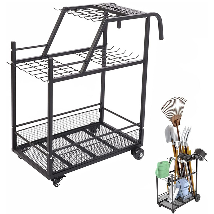 JH-Mech Space Portable Organiser 3-Layer Mobile Garden Tool Tower Tidy Cart Trolley With 4 Wheels Corner Garden Tool Organizer