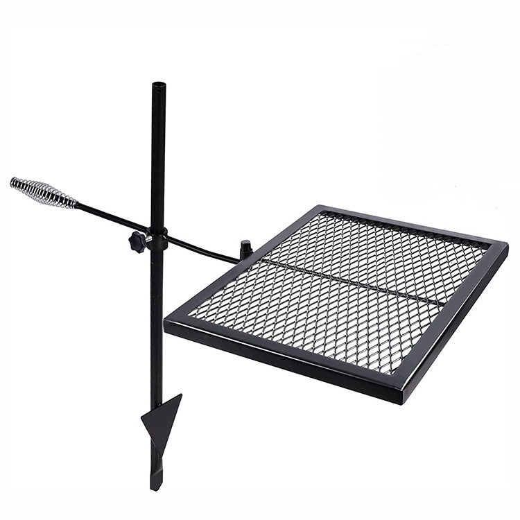 JH-Mech Campfire Barbecue Rack for Outdoor Open Flame Cooking Free Standing Swivel Fire Pit Campfire Grill Grate