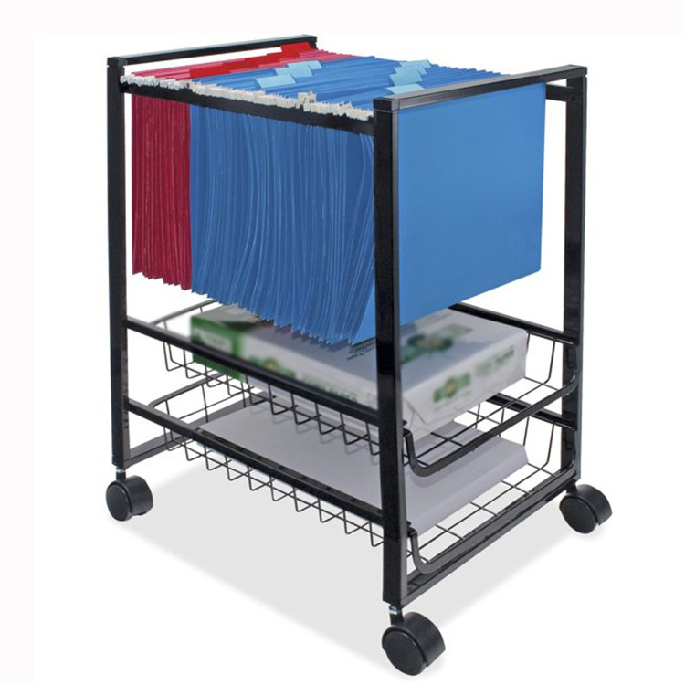 JH-Mech Drawers Filing Cart with Storage Metal Mesh Shelf 3 Tiers Mobile File Metal Storage Cart for Office