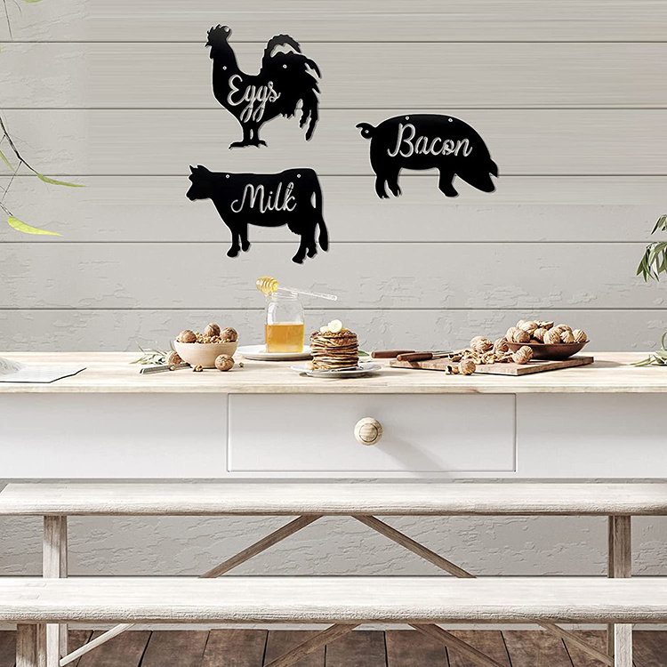 JH-Mech Custom 3 Pieces Cow Pig and Rooster Metal Wall Art Plaque Farmhouse for Kitchen Wall Animal Metal Wall Decors