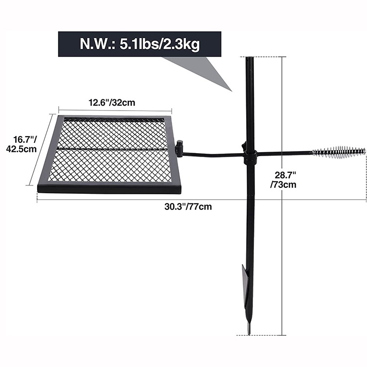 JH-Mech Campfire Barbecue Rack for Outdoor Open Flame Cooking Free Standing Swivel Fire Pit Campfire Grill Grate