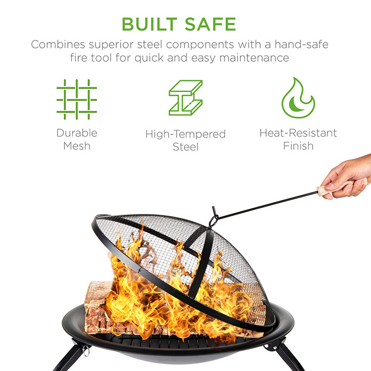 JH-Mech Camping Bbq Grill For Patio Outdoor Portable Folding Small Iron Round Bowl Fire Pit