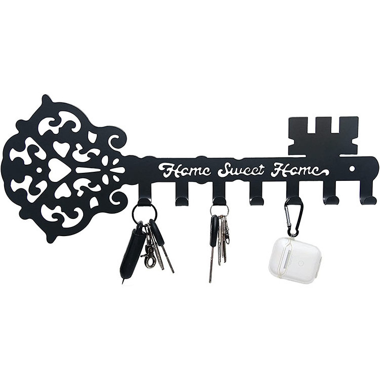 JH-Mech Kitchen Garage Office 7 hooks Key Holder Hooks Sweet Home Wall Mounted Decorative Black Metal Hanger Hooks