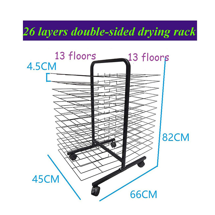 JH-Mech Strong Construction Art Easel Drying Rack 26 Tiers Space-Saving Mobile Art Storage Rack With Wheels