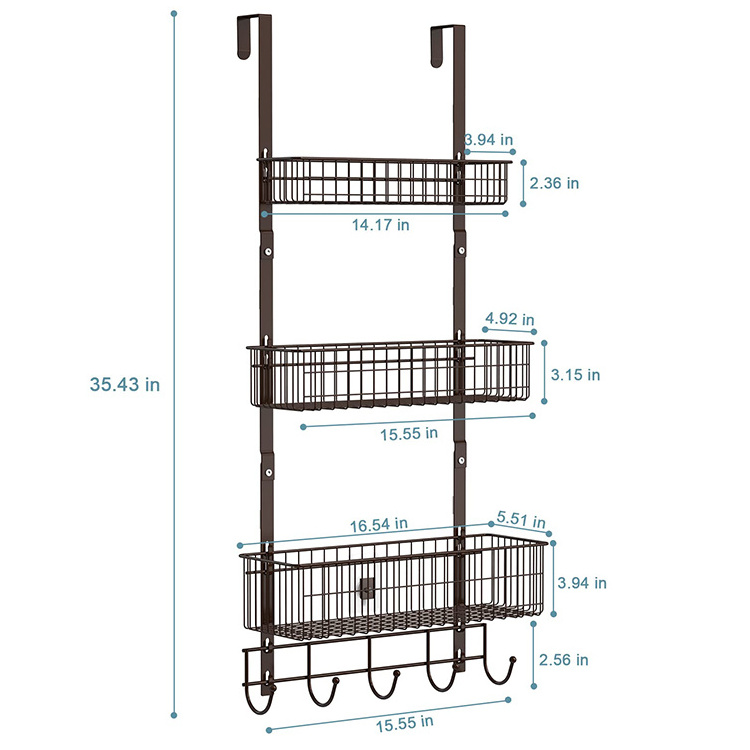 JH-Mech Rust Proof Robust Metal Tubes Organizer Inside Pantry Door Storage Rack