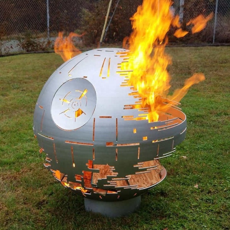 Diameter 900mm Thickness 6 mm Death Star Design Bare Steel  Iron Firepit Bowl