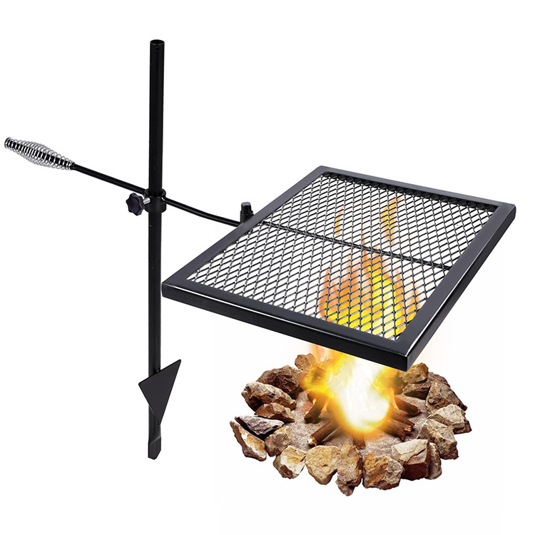 JH-Mech Adjustable Swivel Grill Grate With 40 Fire Pit Ring Steel Barbecue Bbq Grill Grates Wire Mesh