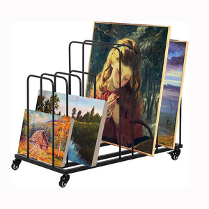 JH-Mech Art Canvas Storage Rack with Wheels Adjustable Large Size Capacity Black Powder Coating Metal Painting Drying Racks