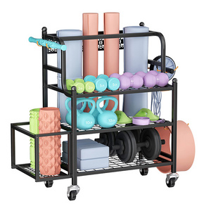 JH-Mech Home Equipment Storage Organizer for Organizing Kettlebells Dumbbells Foam Roller Home Gym Storage Rack