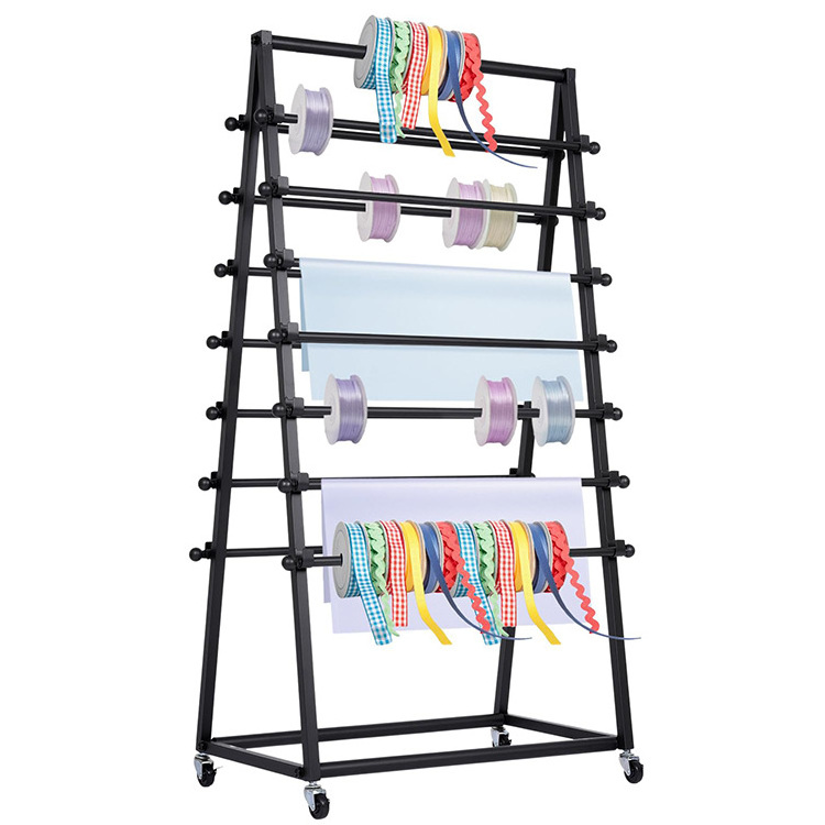 JH-Mech Double-Sided Christmas Gift Wrapping Craft Ribbon Storage Shelf For Craft Room Metal Vinyl Roll Holder Rack