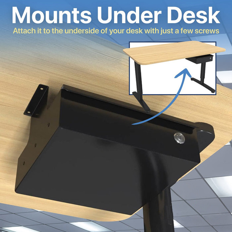 JH-Mech Office Large Under Desk Sliding Pull-Out Drawer With Lock and Keys Mount Below Table Metal Under Desk Storage Drawer