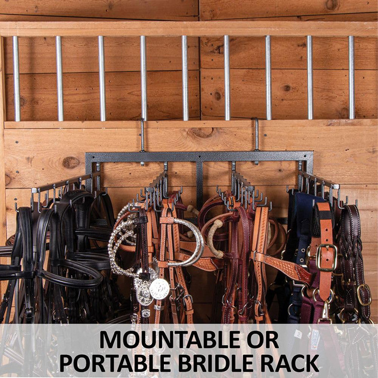 JH-Mech Sturdy Construction Swivel 40 Hook Bridle Rack High-Capacity Mountable Saddle Blanket Rack