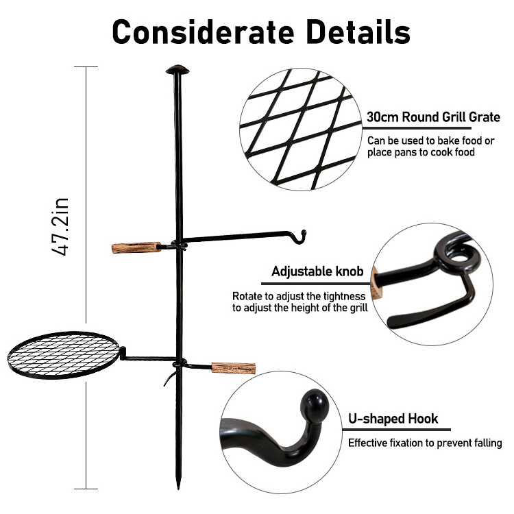 JH-Mech Mass Order Outdoor Camping Portable Rotatary Swivel Campfire Grill