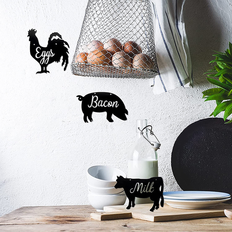 JH-Mech Custom 3 Pieces Cow Pig and Rooster Metal Wall Art Plaque Farmhouse for Kitchen Wall Animal Metal Wall Decors