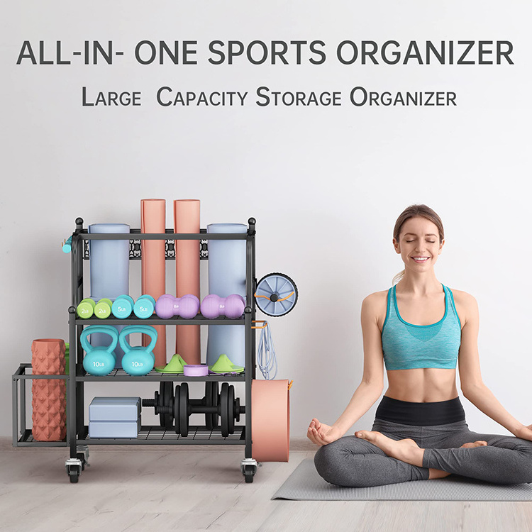 JH-Mech Home Equipment Storage Organizer for Organizing Kettlebells Dumbbells Foam Roller Home Gym Storage Rack