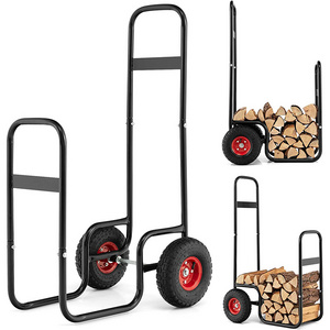 JH-Mech 26" Fire Wood Moving Carts With Large Rubber Wheels Rolling Dolly Hauler Firewood Log Cart Carrier