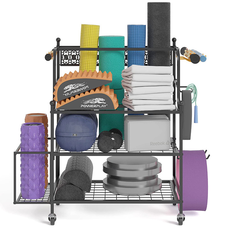 JH-Mech Home Equipment Storage Organizer for Organizing Kettlebells Dumbbells Foam Roller Home Gym Storage Rack