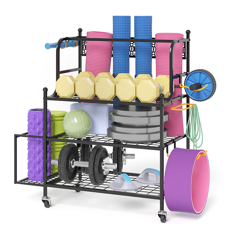 JH-Mech Home Equipment Storage Organizer for Organizing Kettlebells Dumbbells Foam Roller Home Gym Storage Rack