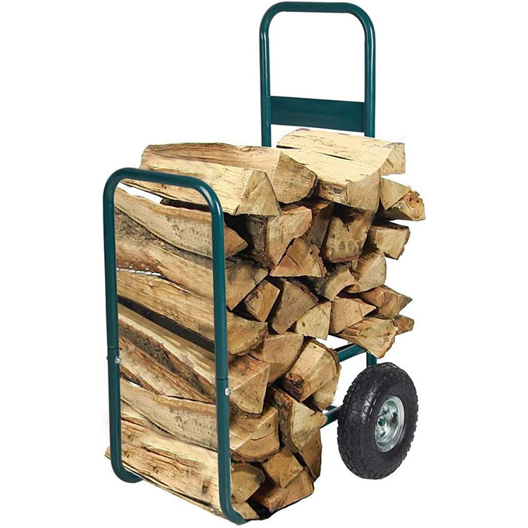 JH-Mech Large Capacity Firewood Log Holder Cart For Transport And Storage Portable Durable Heavy Duty Log Cart With Wheels