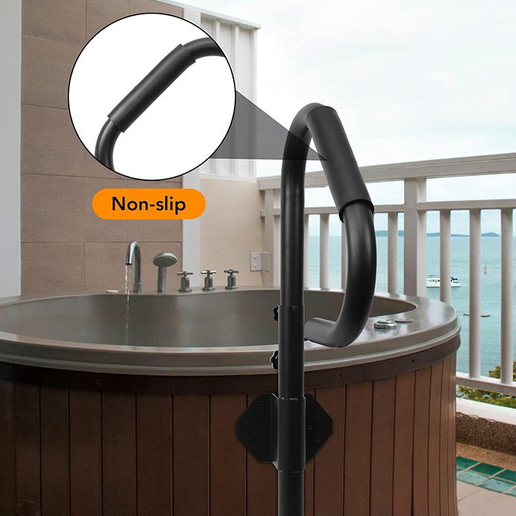 JH-Mech Easy to Install Swim Pool Grab Rail with Sponge Rubber Grip Black Stainless-Steel Handrail for Outdoor Hot Tub