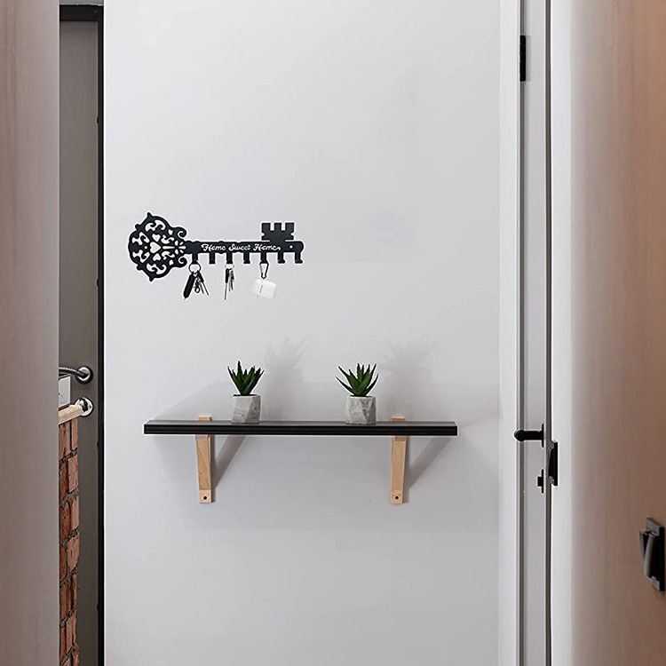 JH-Mech Kitchen Garage Office 7 hooks Key Holder Hooks Sweet Home Wall Mounted Decorative Black Metal Hanger Hooks