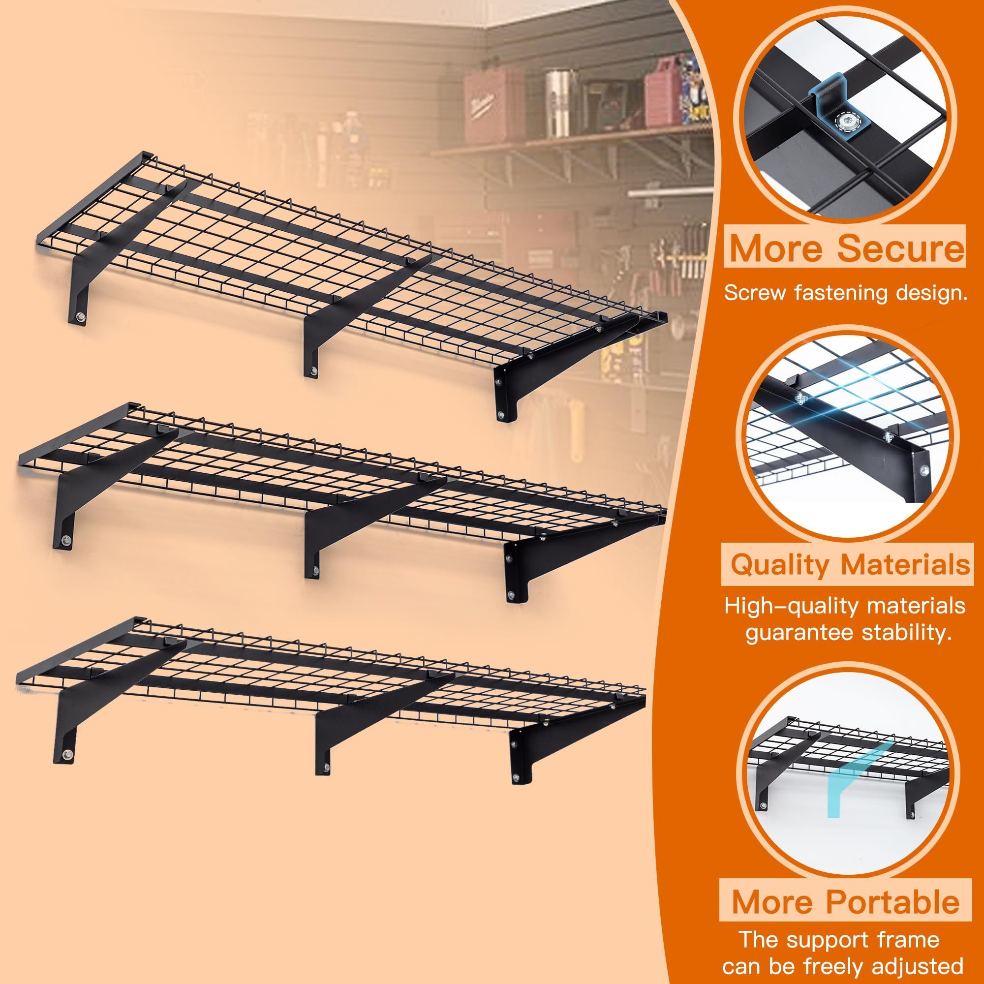 JH-Mech Wire Grid Garage Shelving Every Day Clutter Corner Shelf 5 Tier Wall Mounted Shelves Garage