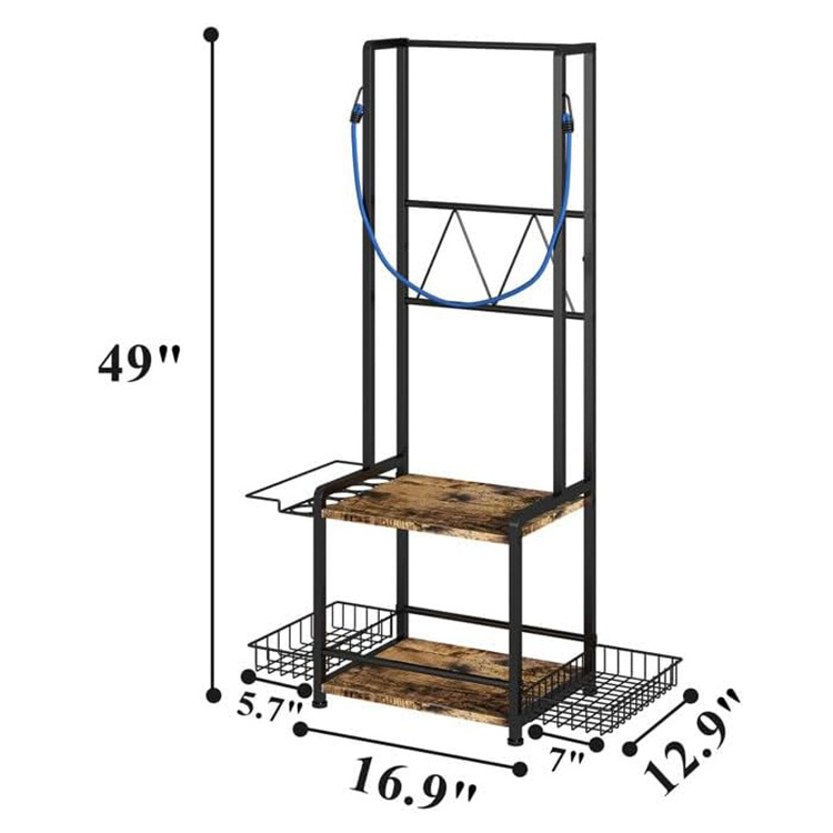 JH-Mech Quality 2 Tier Golf Bag Storage Display Rack With Shelf Indoor Durable Sturdy Heavy Duty Golf Bag Garage Storage Rack